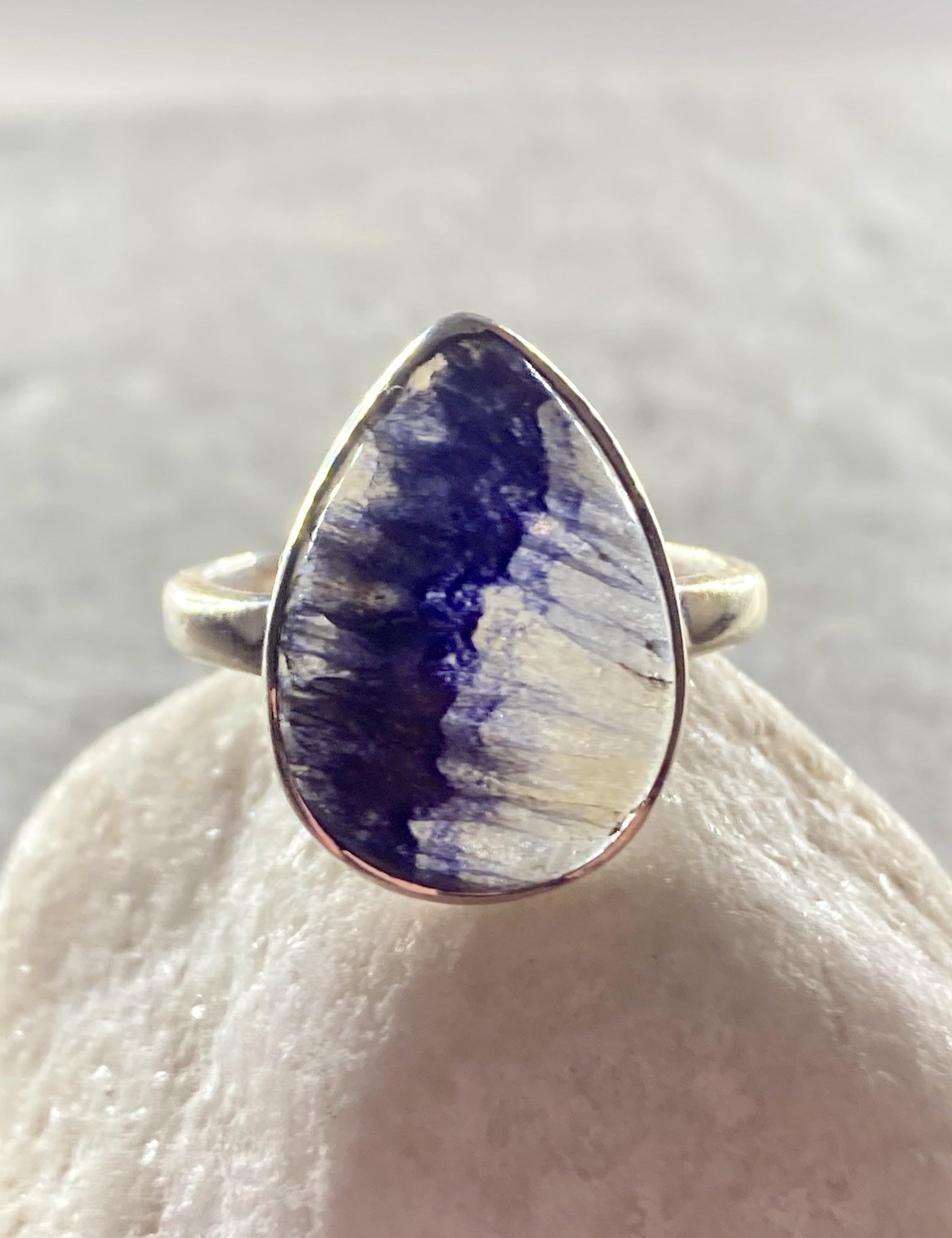 Blue John Silver Teardrop Ring - Extremely Rare