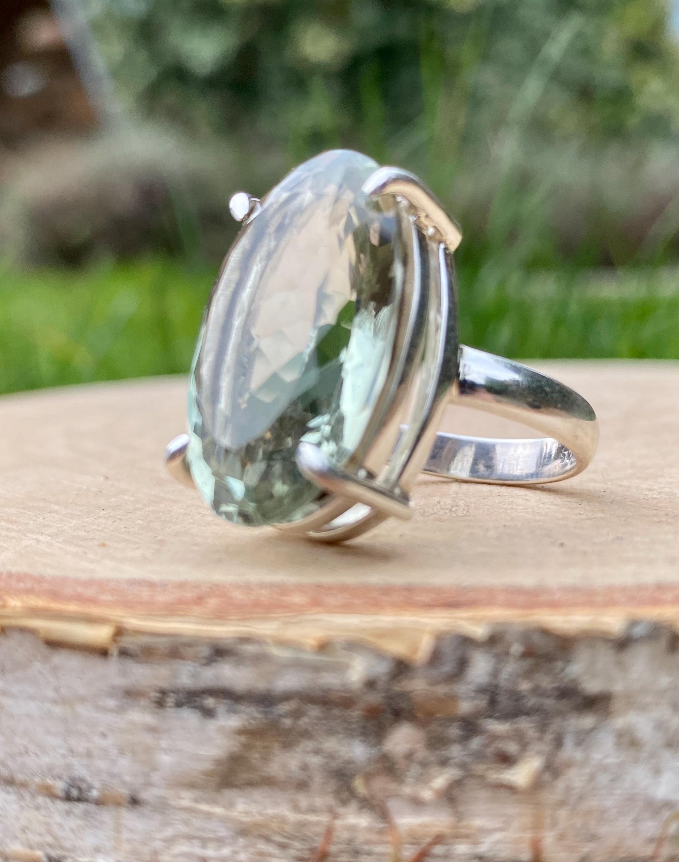 A Green Amethyst (Prasiolite ) and Silver Ring