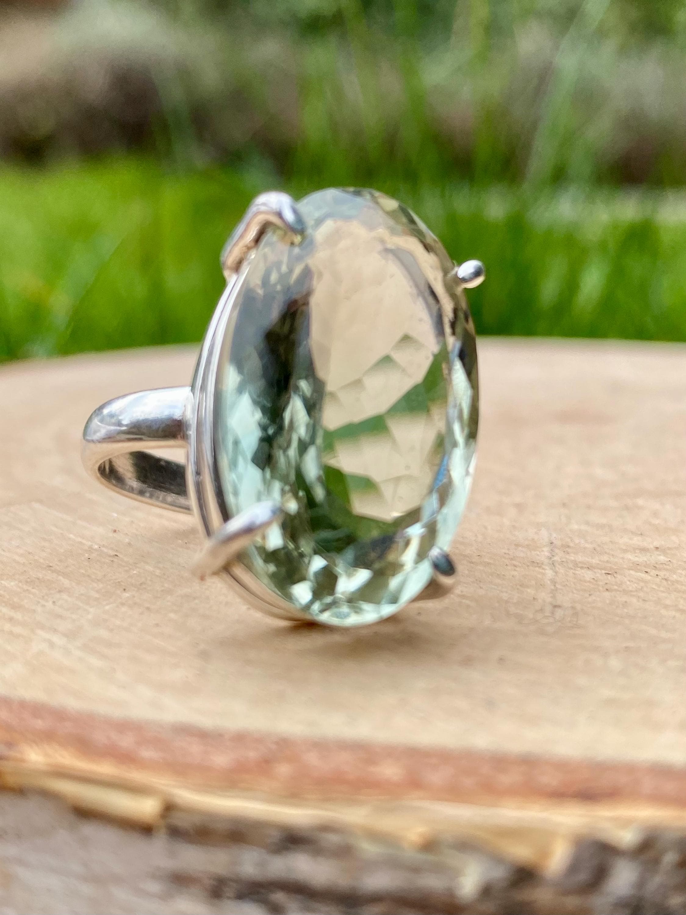 A Green Amethyst (Prasiolite ) and Silver Ring