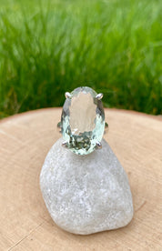 A Green Amethyst (Prasiolite ) and Silver Ring