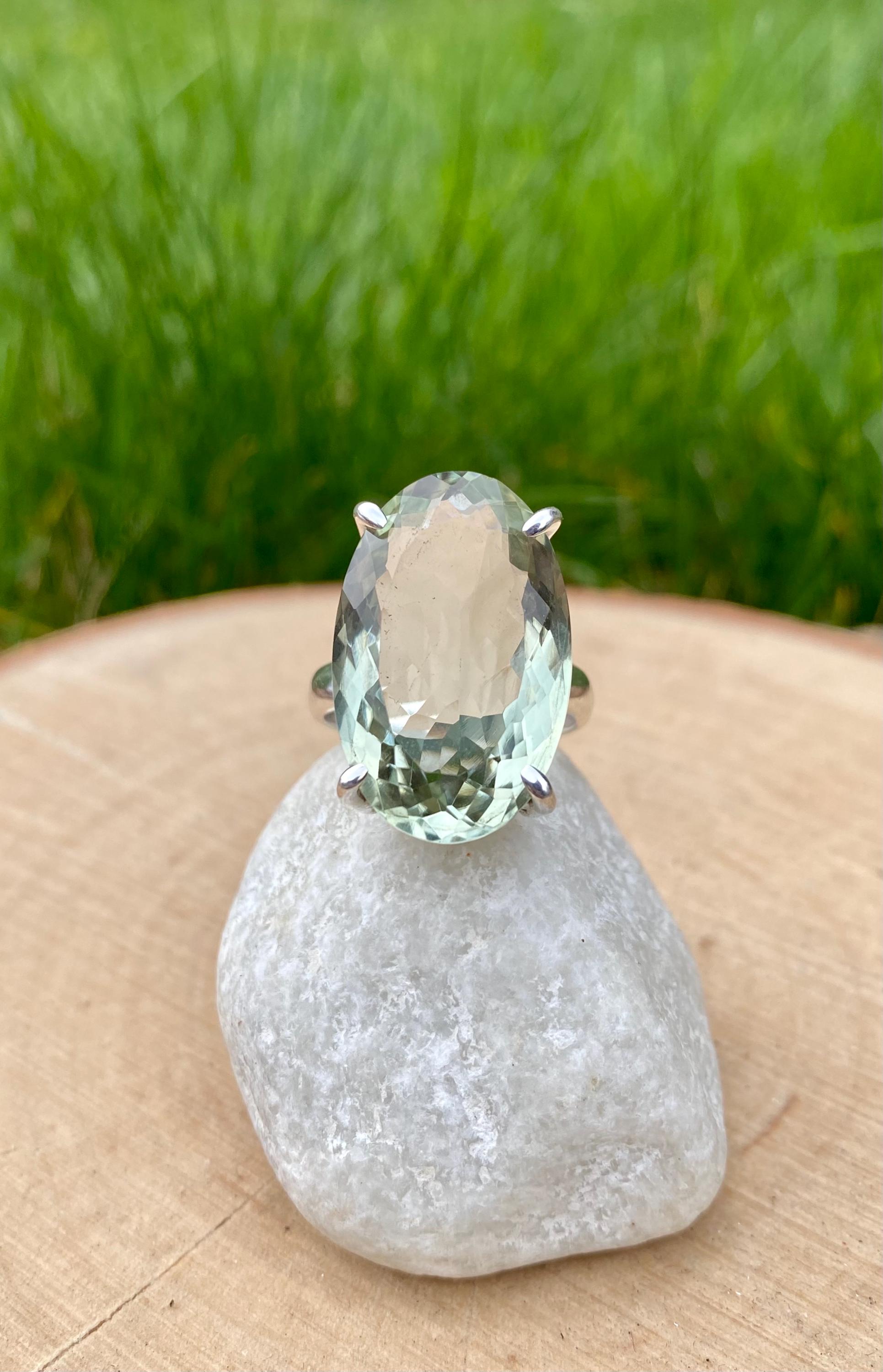 A Green Amethyst (Prasiolite ) and Silver Ring