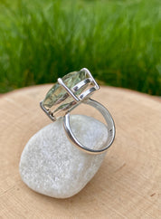 A Green Amethyst (Prasiolite ) and Silver Ring