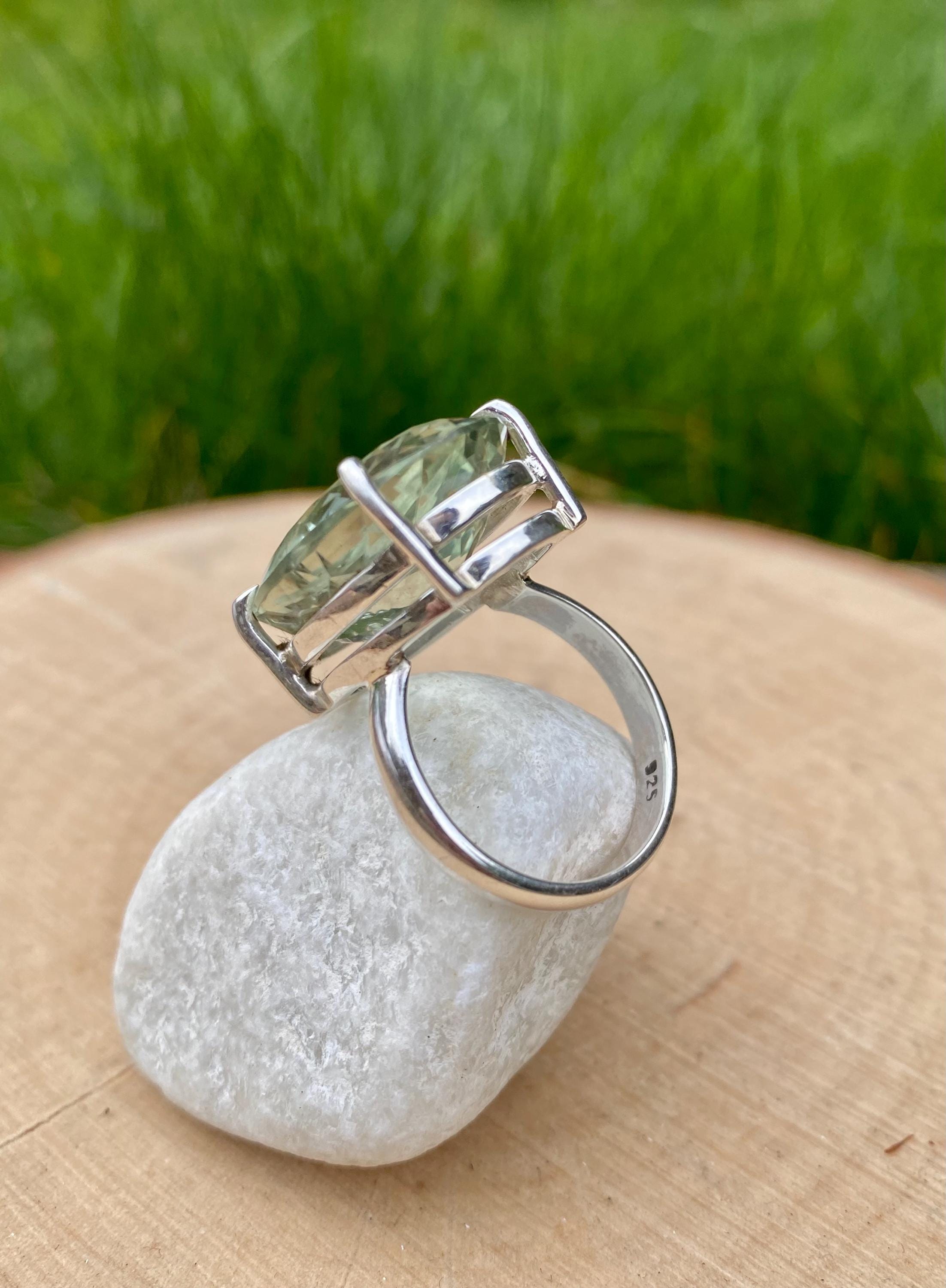A Green Amethyst (Prasiolite ) and Silver Ring