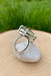 A Green Amethyst (Prasiolite ) and Silver Ring