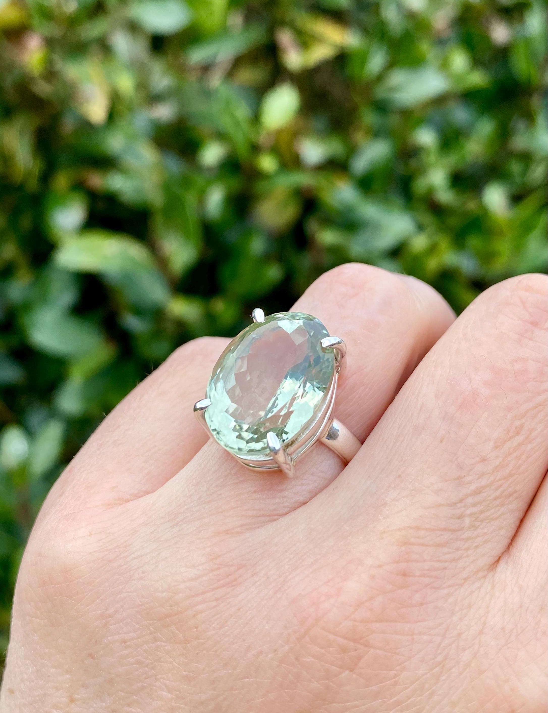 Green Amethyst (Prasiolite) and Silver Ring
