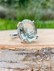 A Large Green Amethyst (Prasiolite ) and Silver Ring