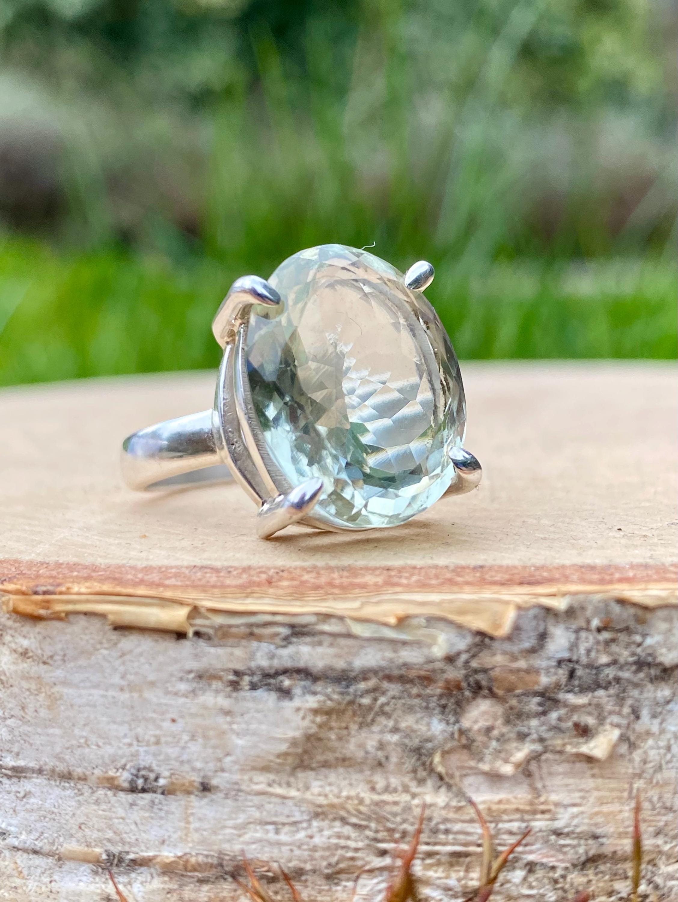 A Large Green Amethyst (Prasiolite ) and Silver Ring