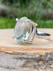 A Large Green Amethyst (Prasiolite ) and Silver Ring