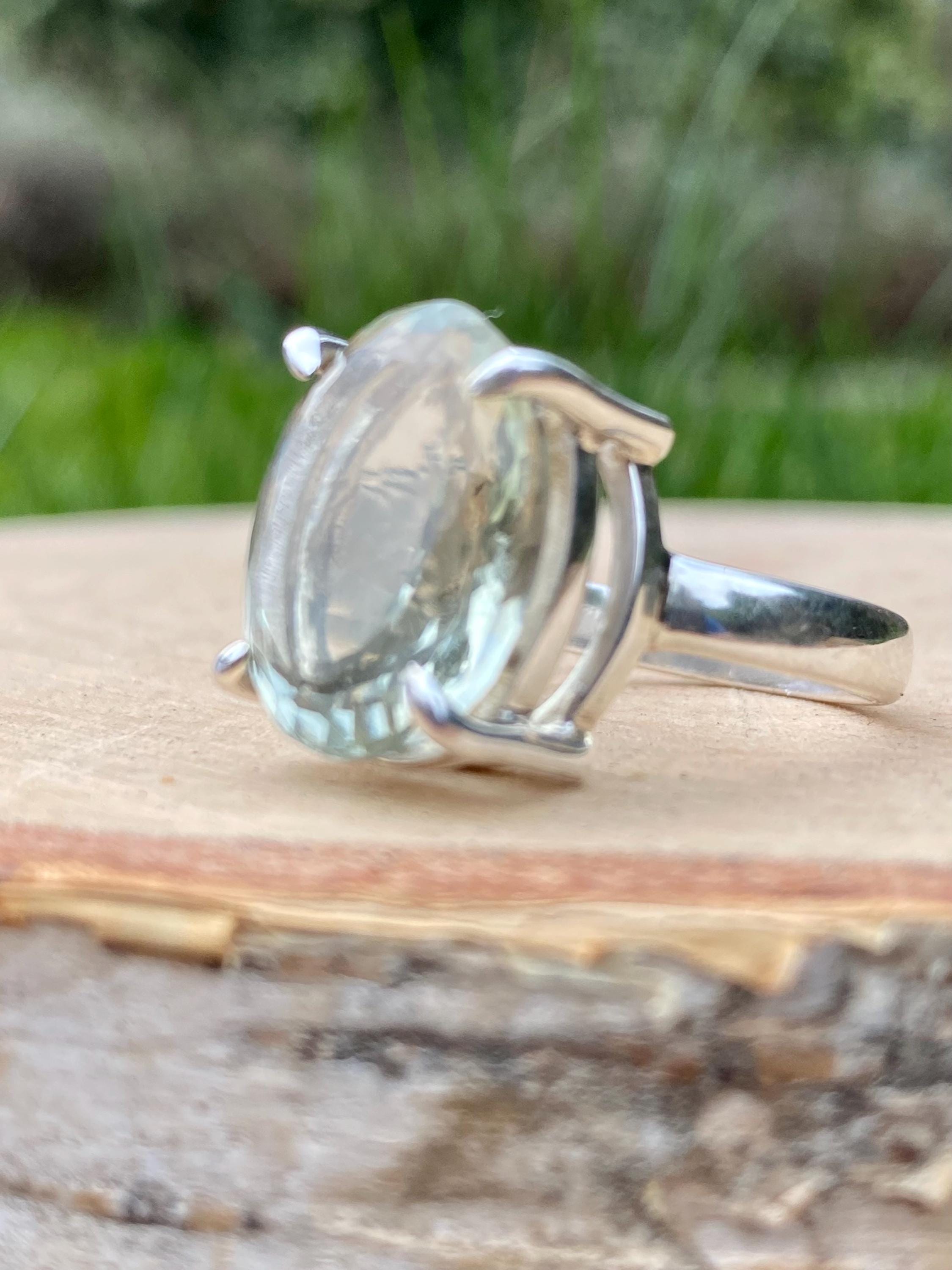 A Large Green Amethyst (Prasiolite ) and Silver Ring