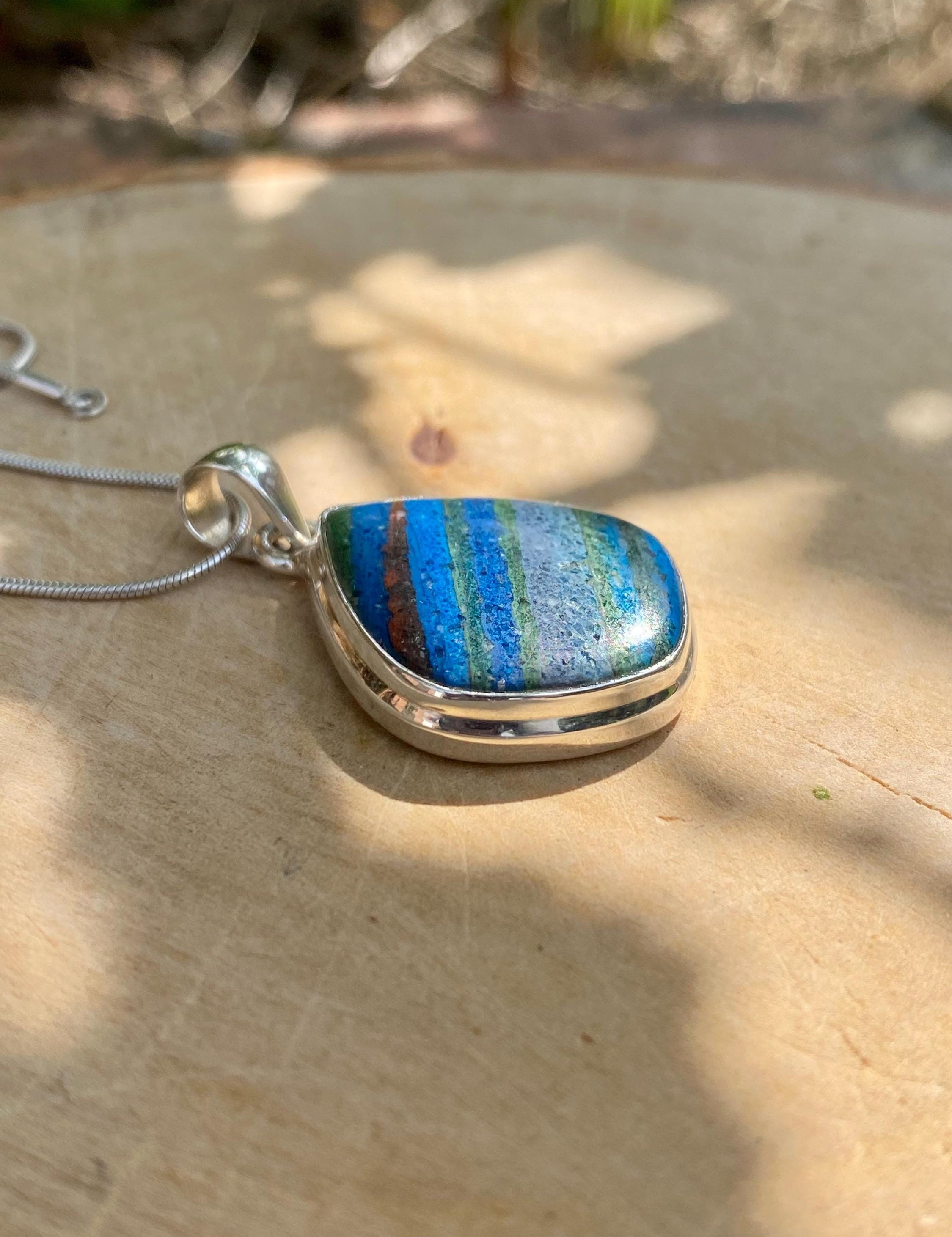 Natural Volcanic Rhyolite or Rainbow Calsilica Silver Pendant