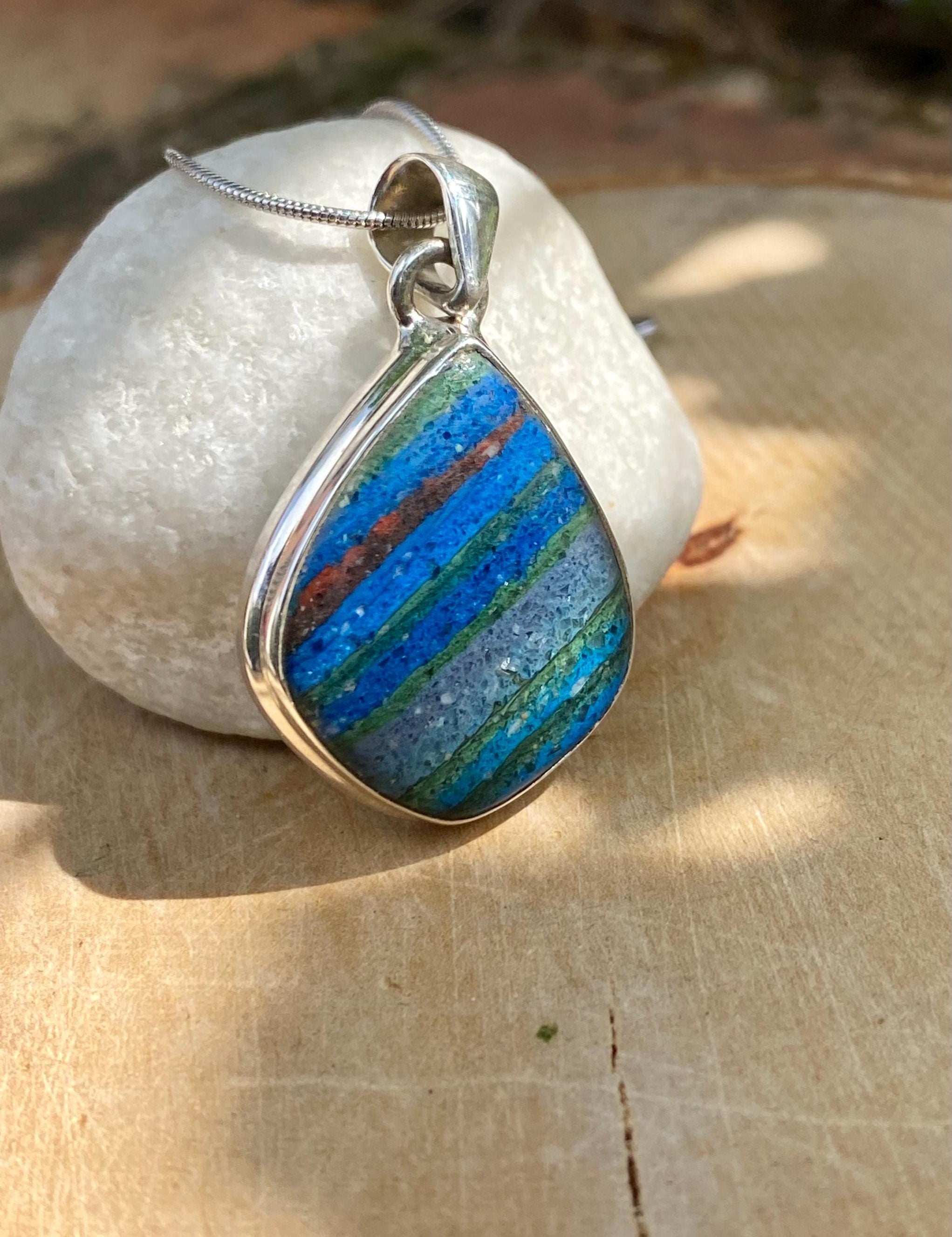 Natural Volcanic Rhyolite or Rainbow Calsilica Silver Pendant