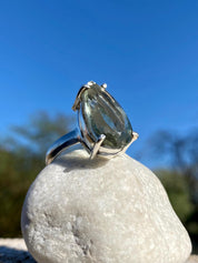 A Large Green Amethyst (Prasiolite ) and Silver Ring