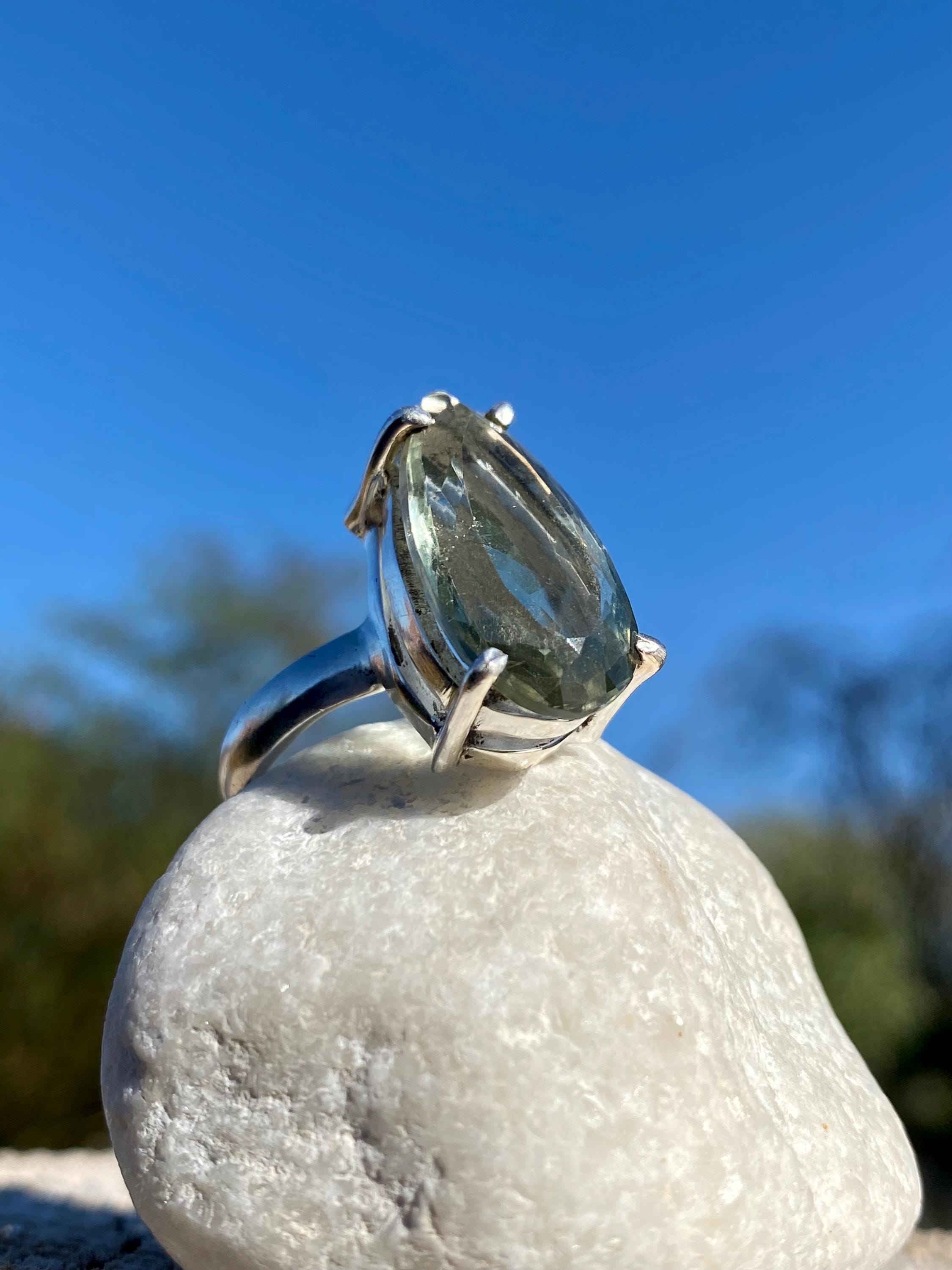 A Large Green Amethyst (Prasiolite ) and Silver Ring
