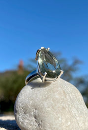 A Large Green Amethyst (Prasiolite ) and Silver Ring