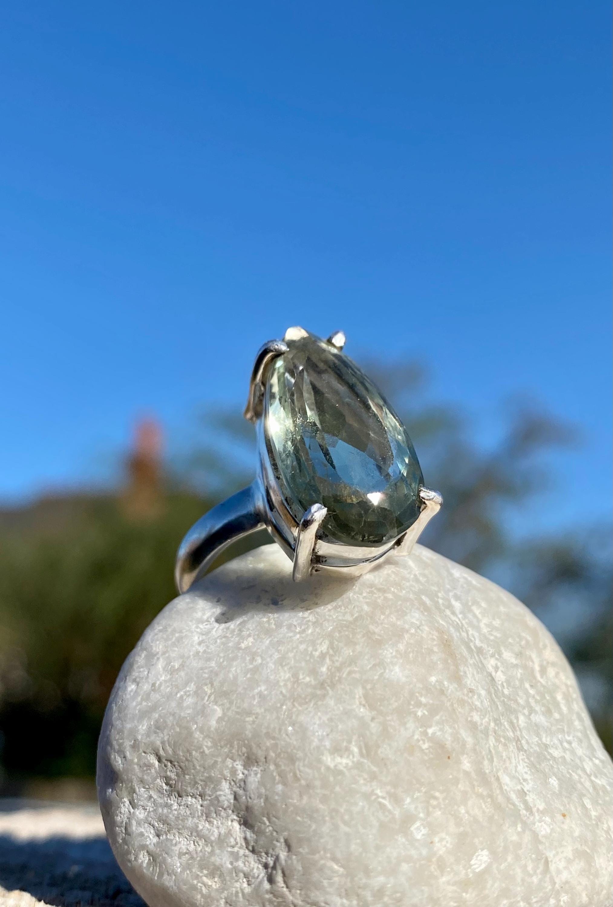 A Large Green Amethyst (Prasiolite ) and Silver Ring