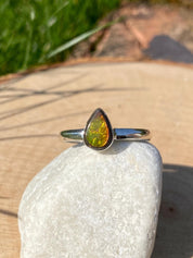 Pear-Cut Ammolite Sterling Silver Ring - Iridescent Bezel Setting