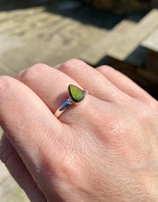 Pear-Cut Ammolite Sterling Silver Ring - Iridescent Bezel Setting