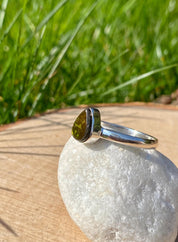 Pear-Cut Ammolite Sterling Silver Ring - Iridescent Bezel Setting