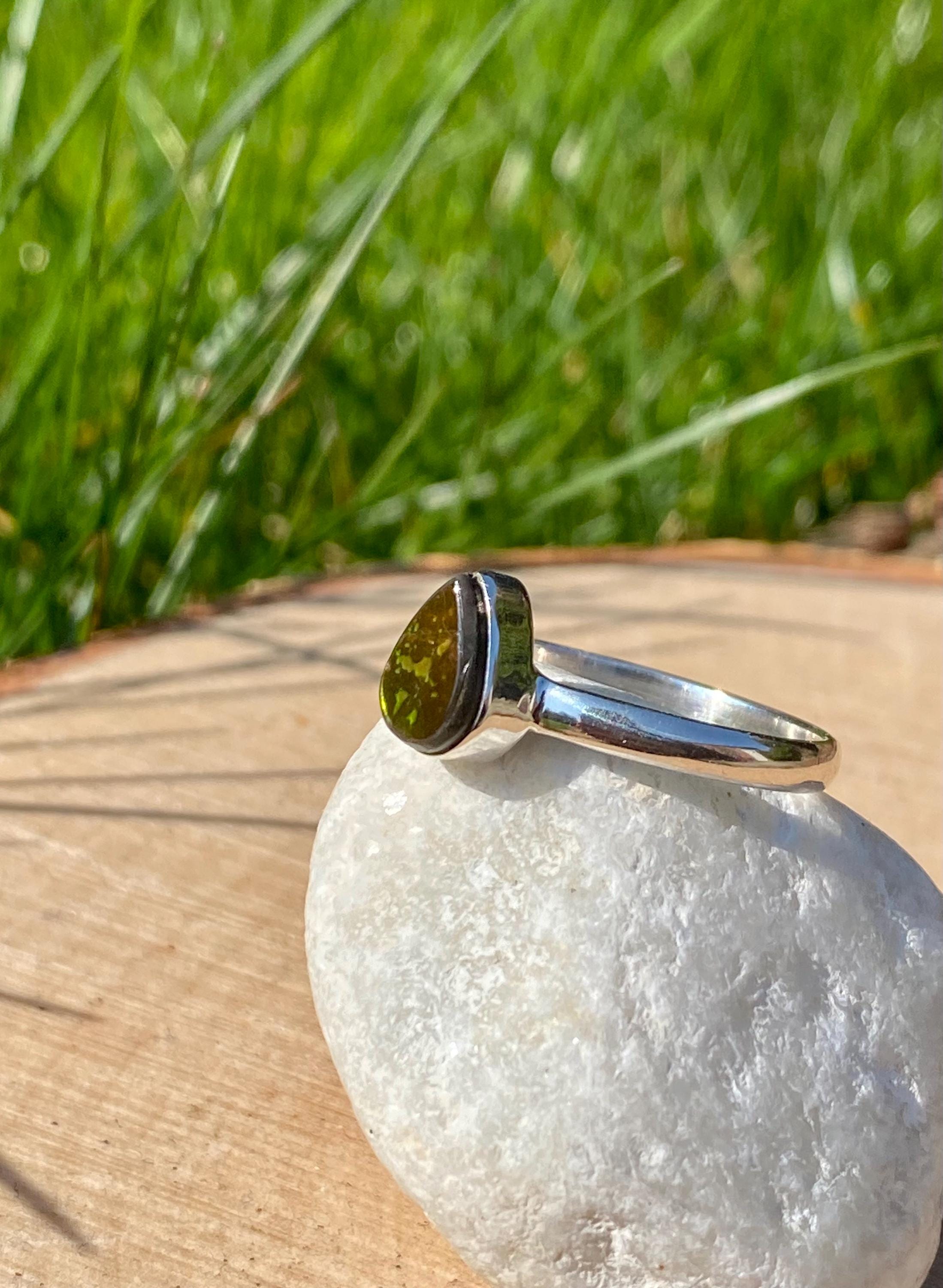 Pear-Cut Ammolite Sterling Silver Ring - Iridescent Bezel Setting