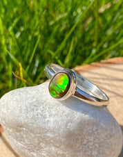 High Quality Ammolite and Sterling Silver Ring