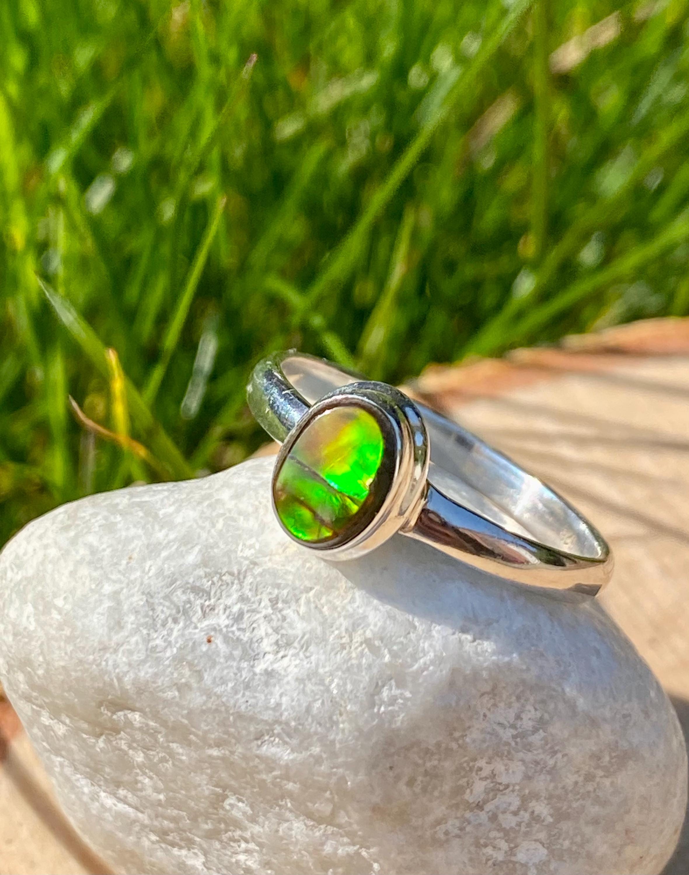 High Quality Ammolite and Sterling Silver Ring