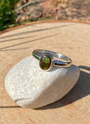 Iridescent Ammolite Sterling Silver Ring - US Size 9