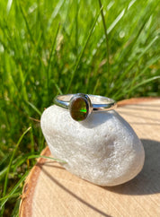 Iridescent Ammolite Sterling Silver Ring - US Size 9
