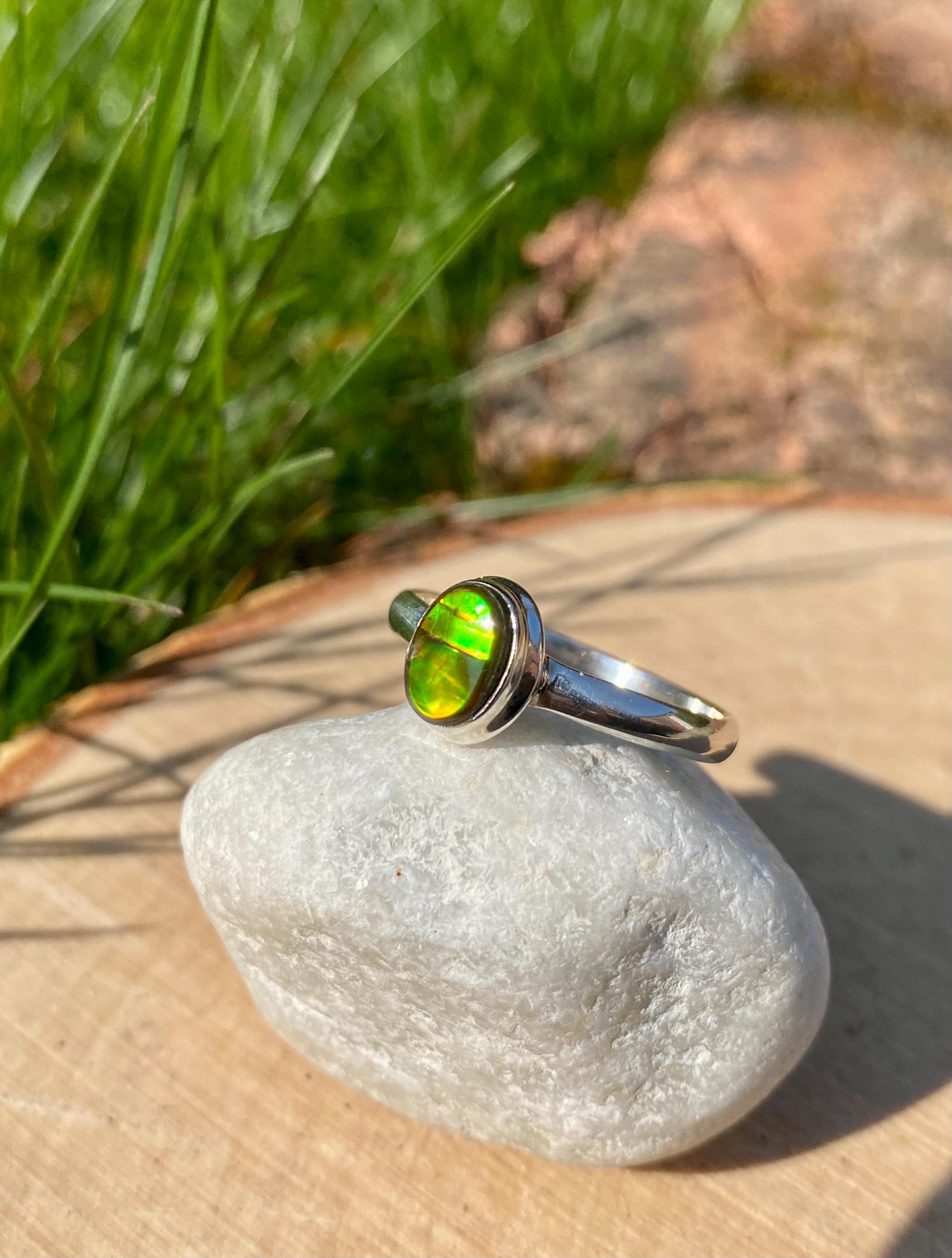 High Quality Ammolite and Sterling Silver Ring