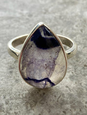 Blue John Sterling Silver Teardrop Ring - Extremely Rare