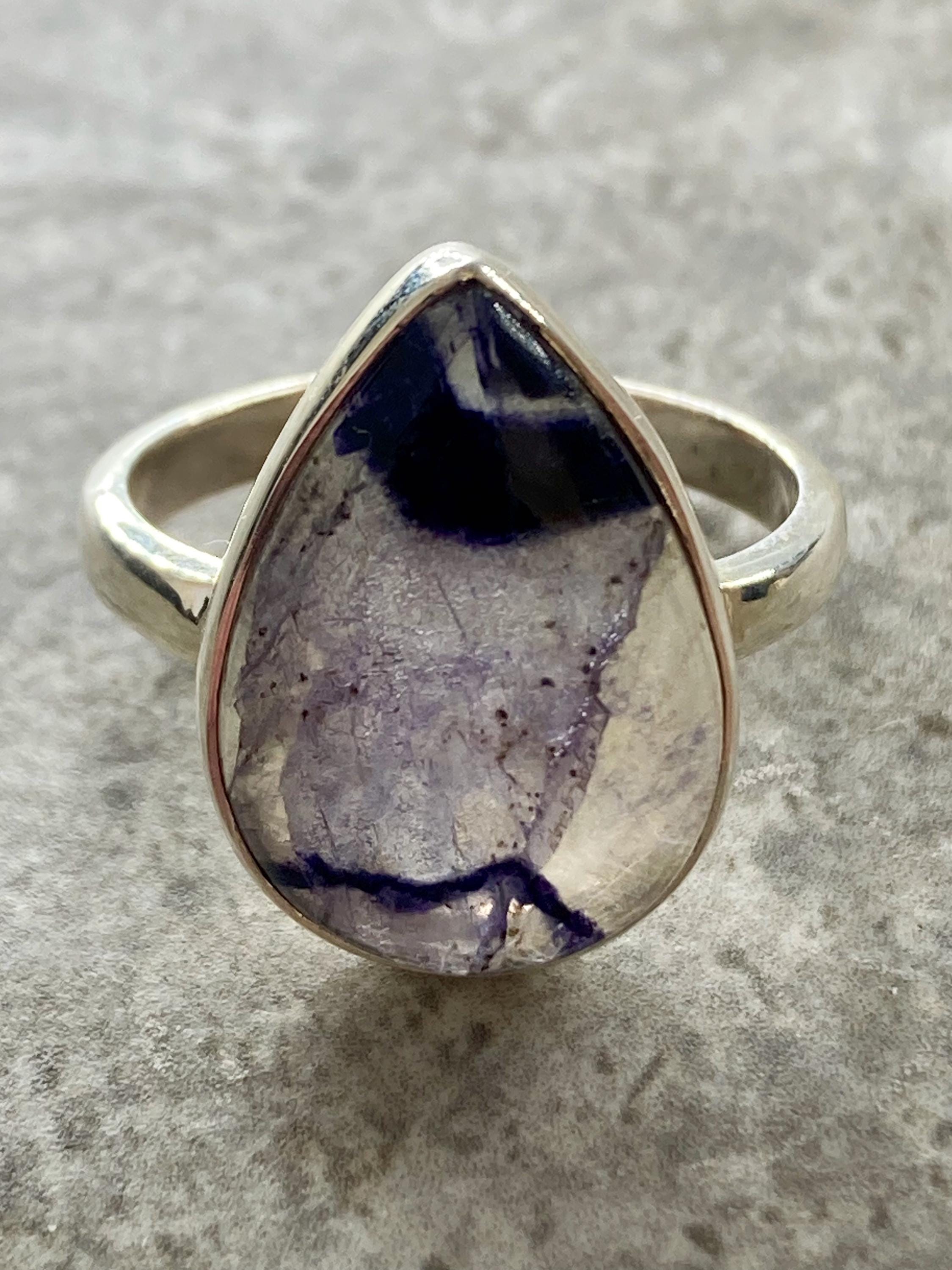 Blue John Sterling Silver Teardrop Ring - Extremely Rare
