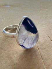 Blue John Silver Teardrop Ring - Extremely Rare