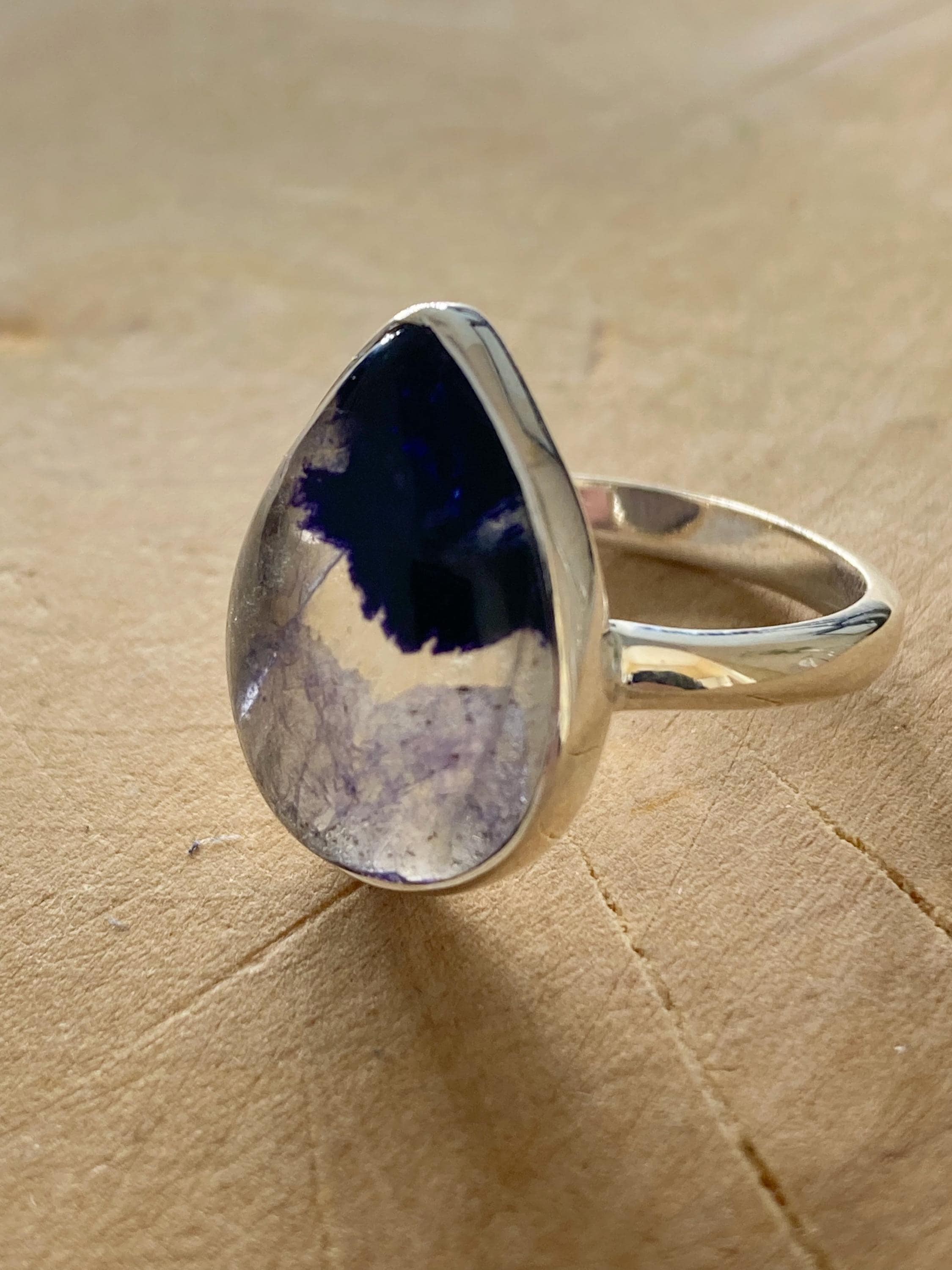 Blue John Silver Teardrop Ring - Extremely Rare