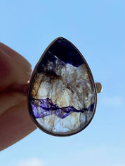 Blue John Silver Teardrop Ring - Extremely Rare