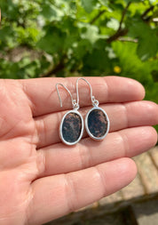 Moss Agate Silver Teardrop Earrings