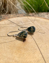 Moss Agate Silver Teardrop Earrings