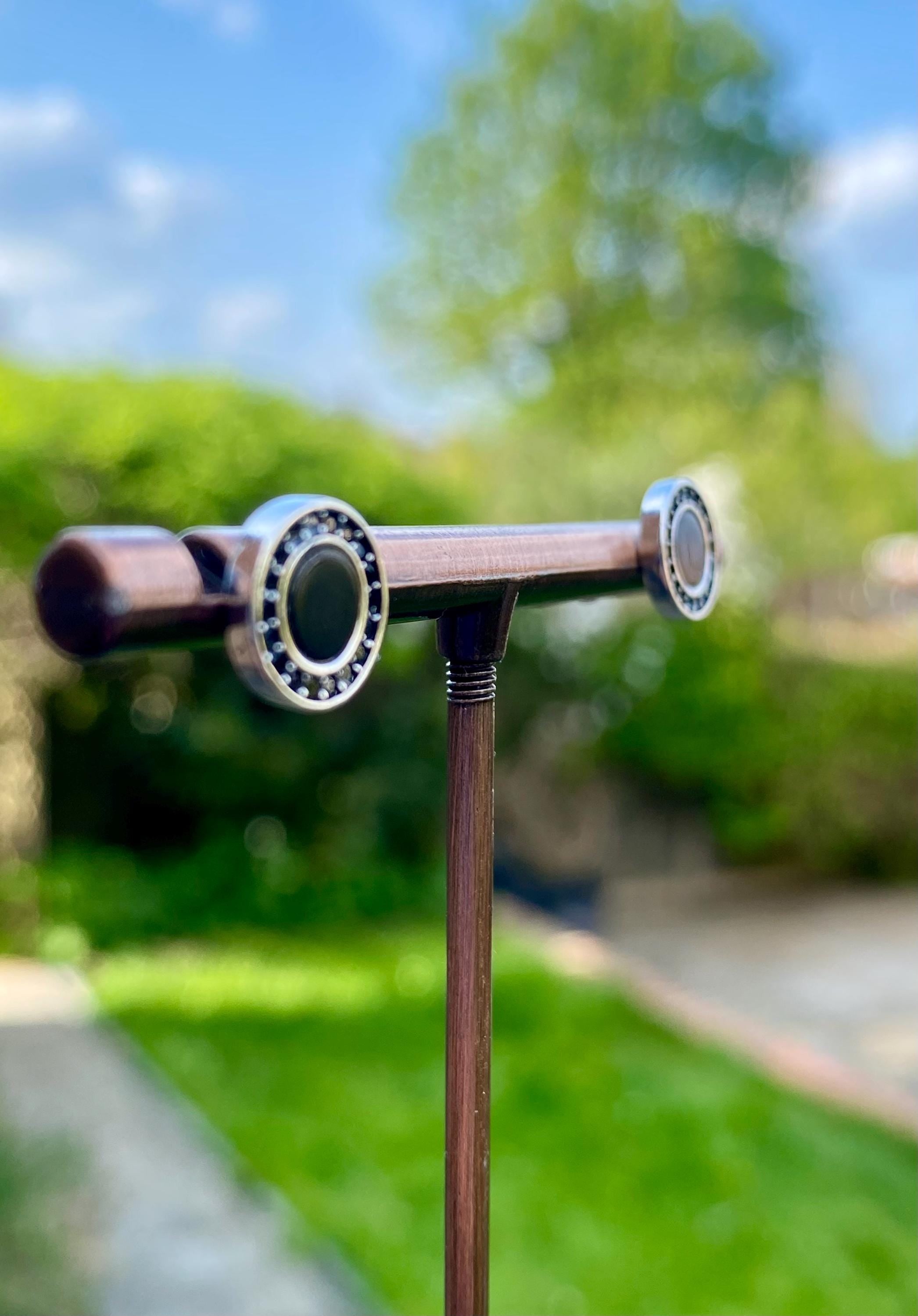 Polished Black Tourmaline and Silver Studs (A+)