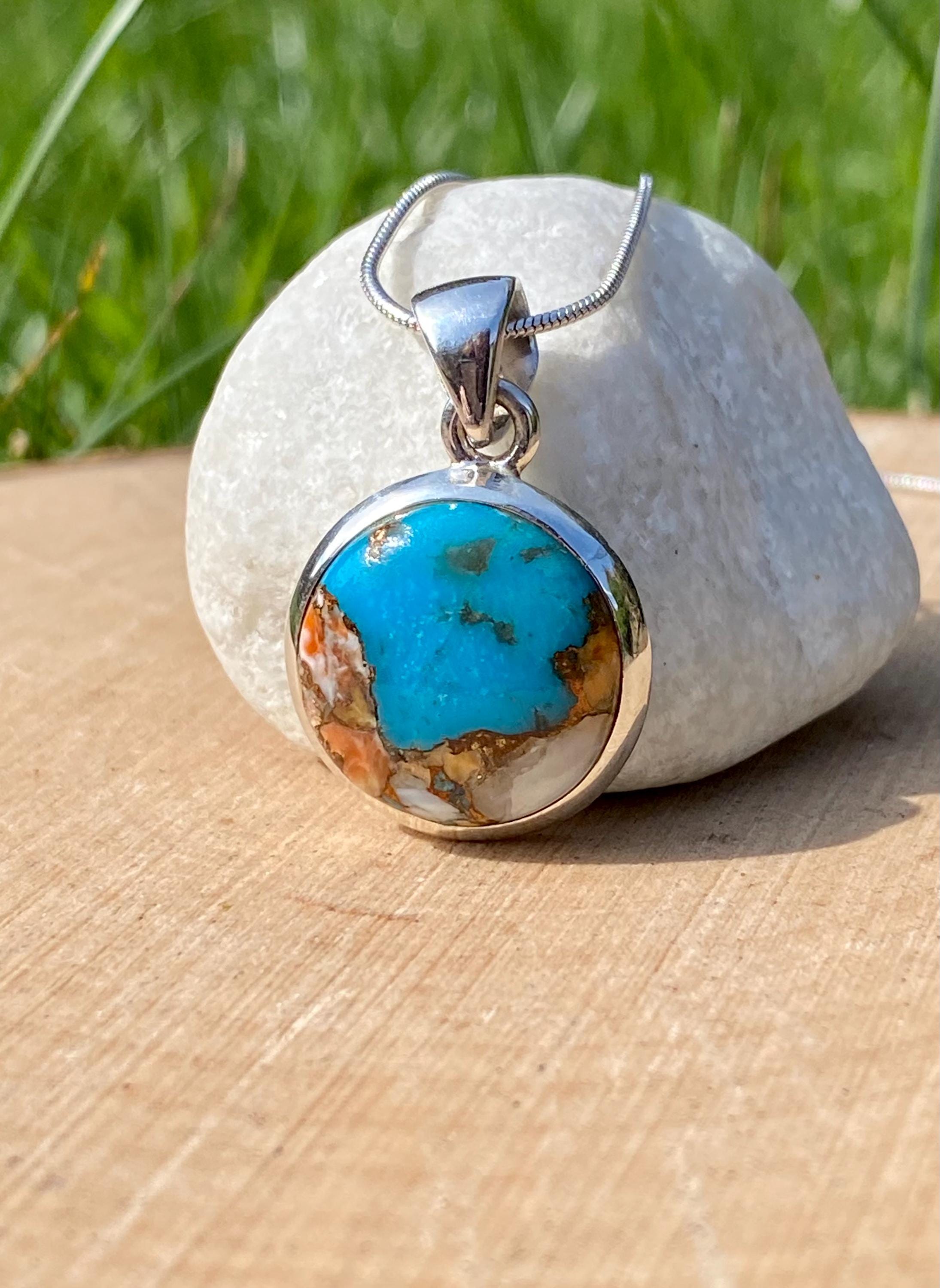Spiny Oyster and Arizona Turquoise Silver Pendant(M0523)