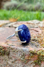 Raw Sapphire Sterling Silver Ring: Faceted Gemstone, Size 11
