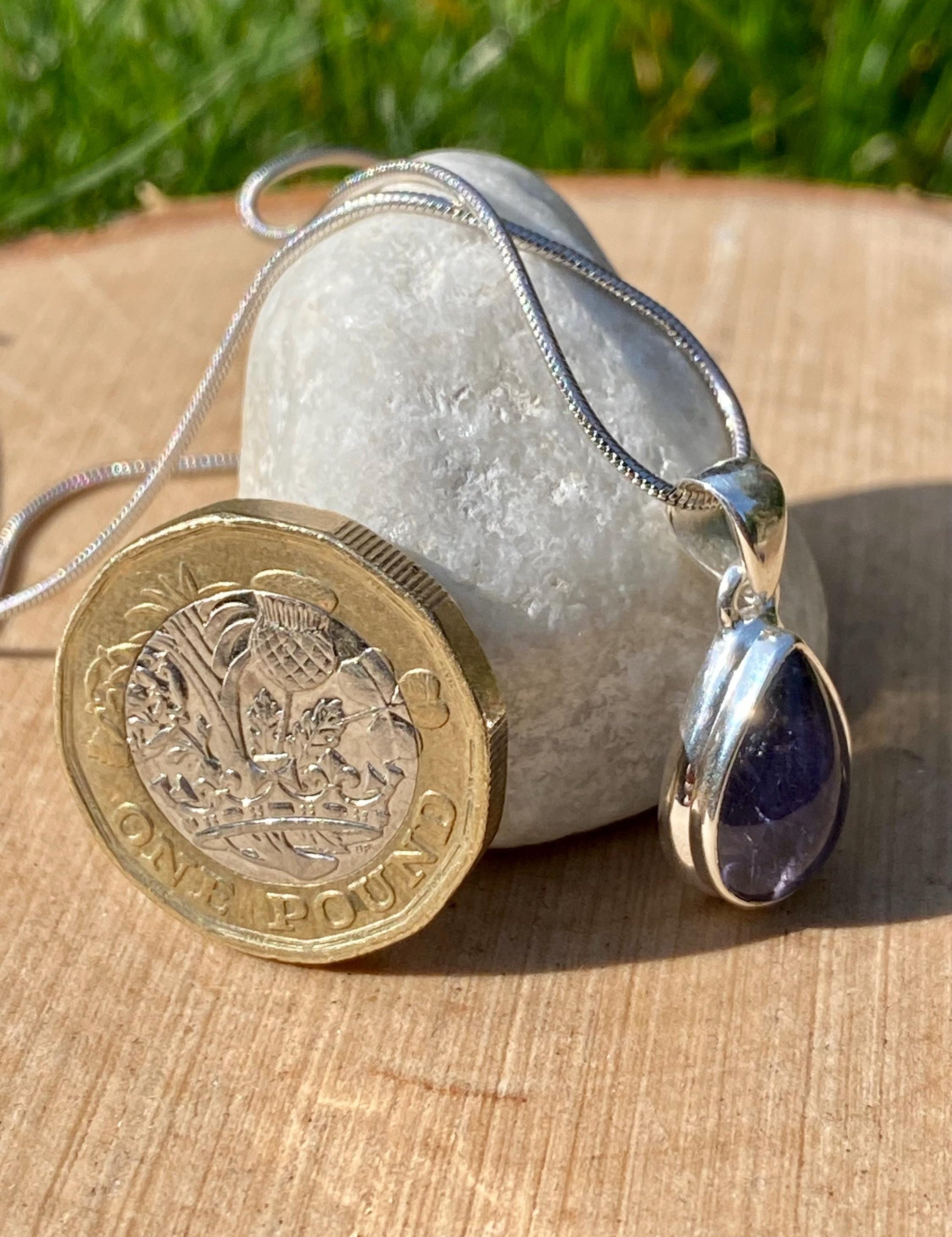 Natural Iolite Lolite Sterling Silver Pendant
