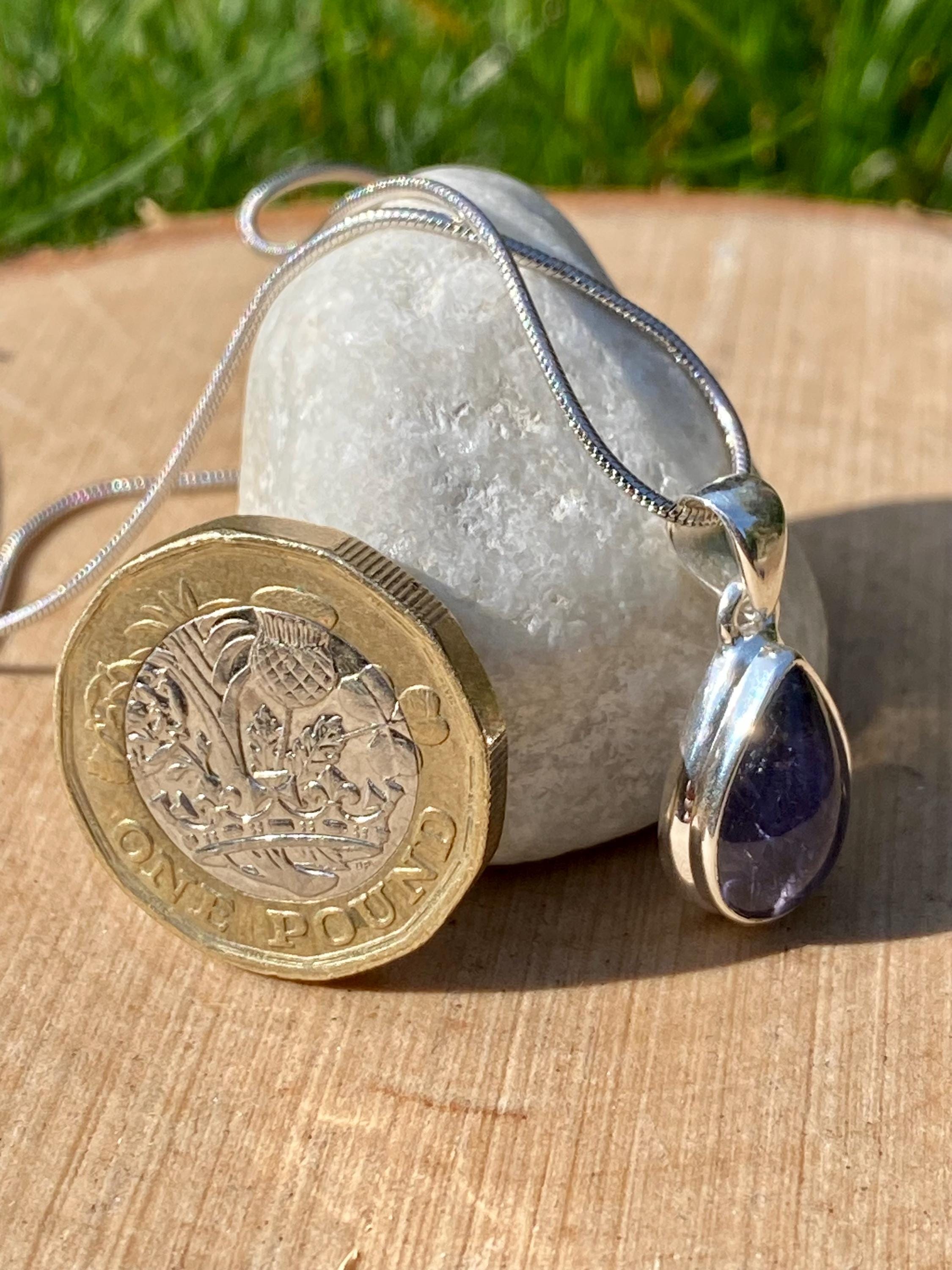 Natural Iolite Lolite Sterling Silver Pendant