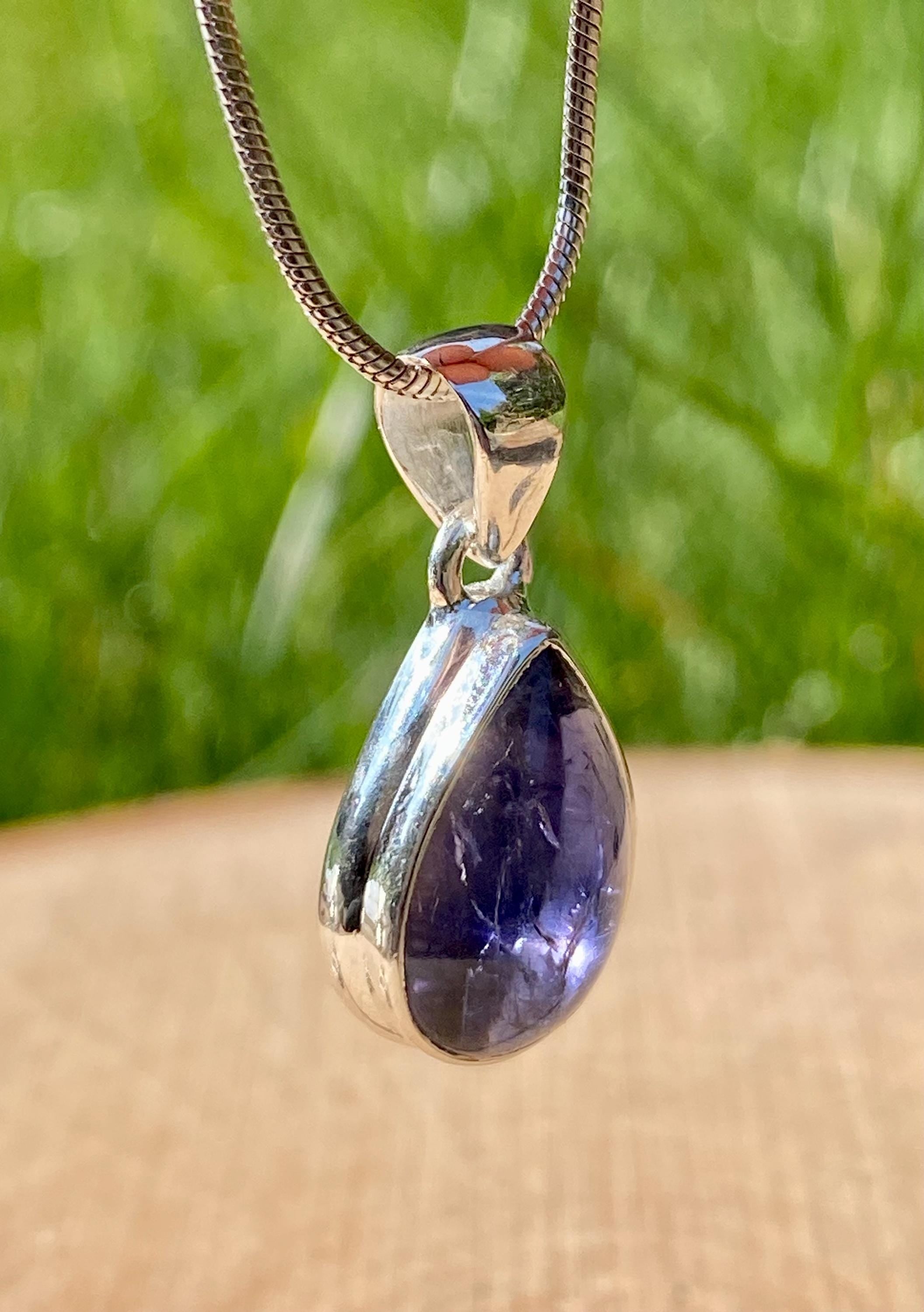 Natural Iolite Lolite Sterling Silver Pendant