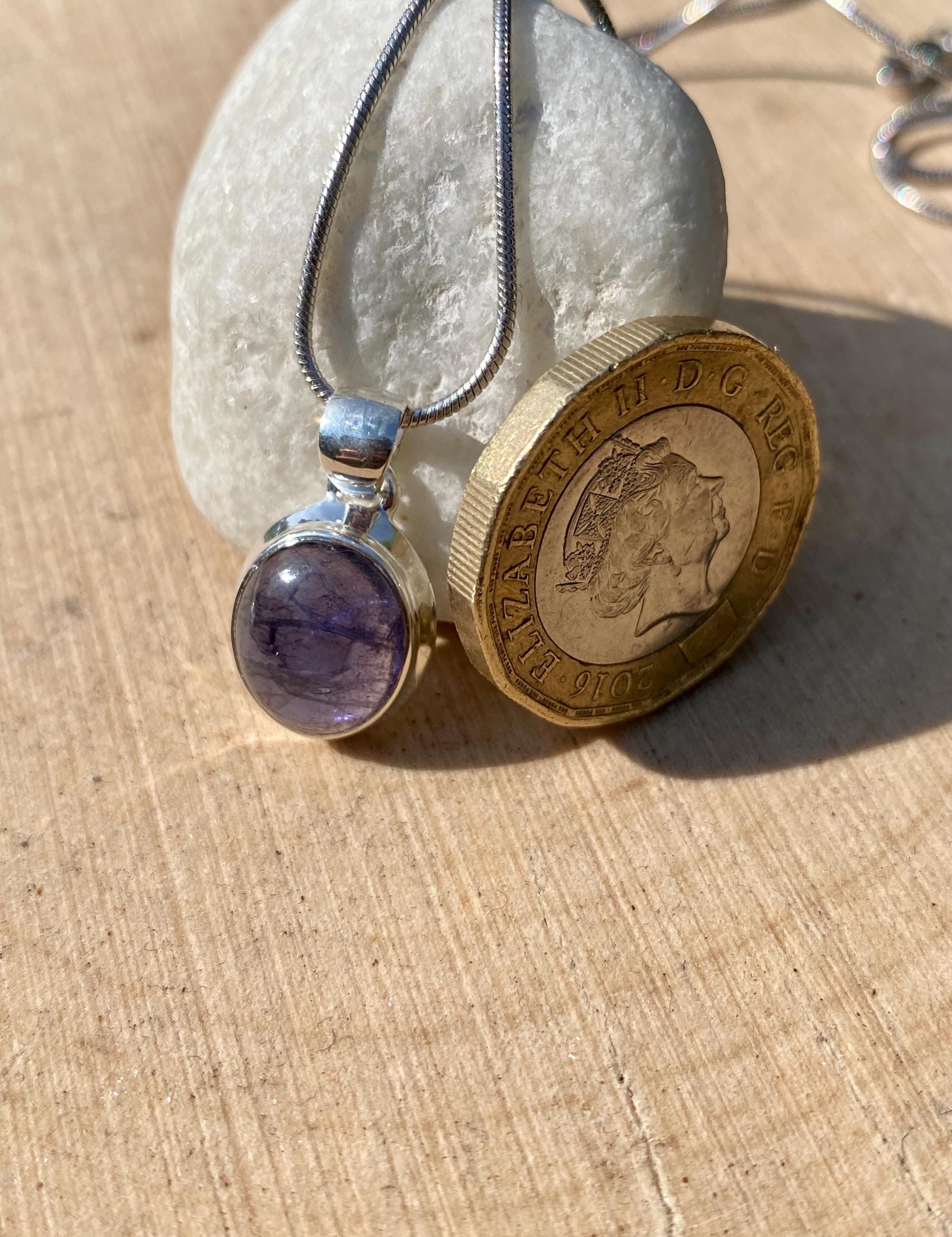 Natural Iolite Lolite Sterling Silver Pendant