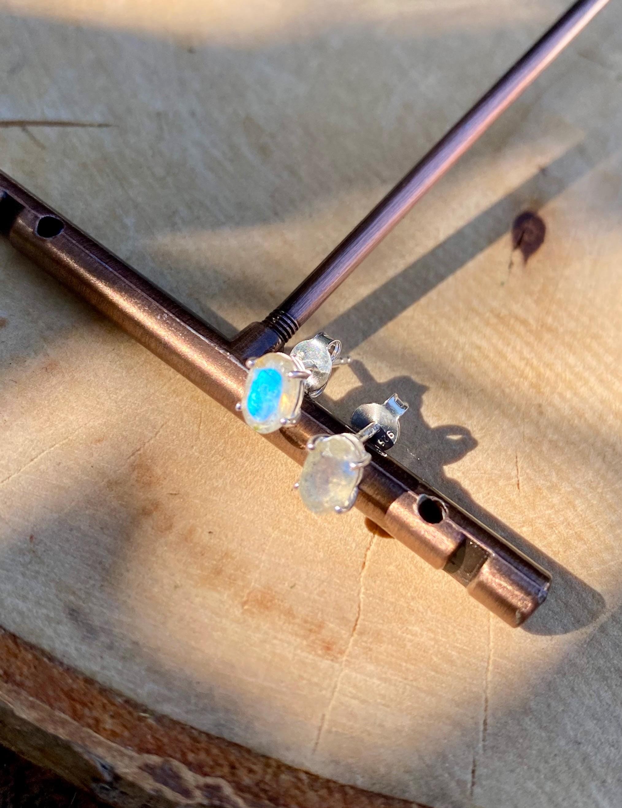 Oval Blue Fire Labradorite 925 Sterling silver studs