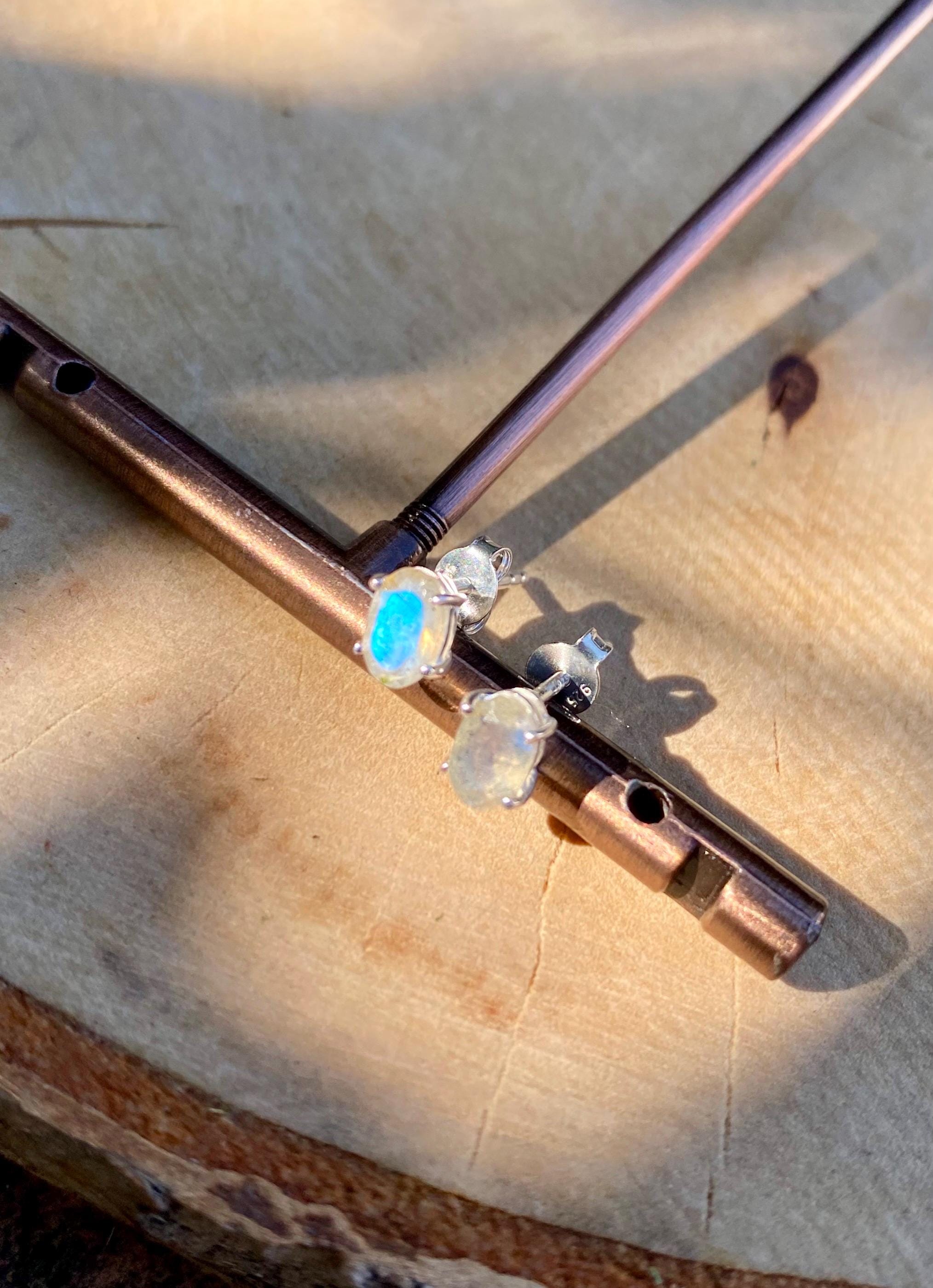Oval Blue Fire Labradorite 925 Sterling silver studs