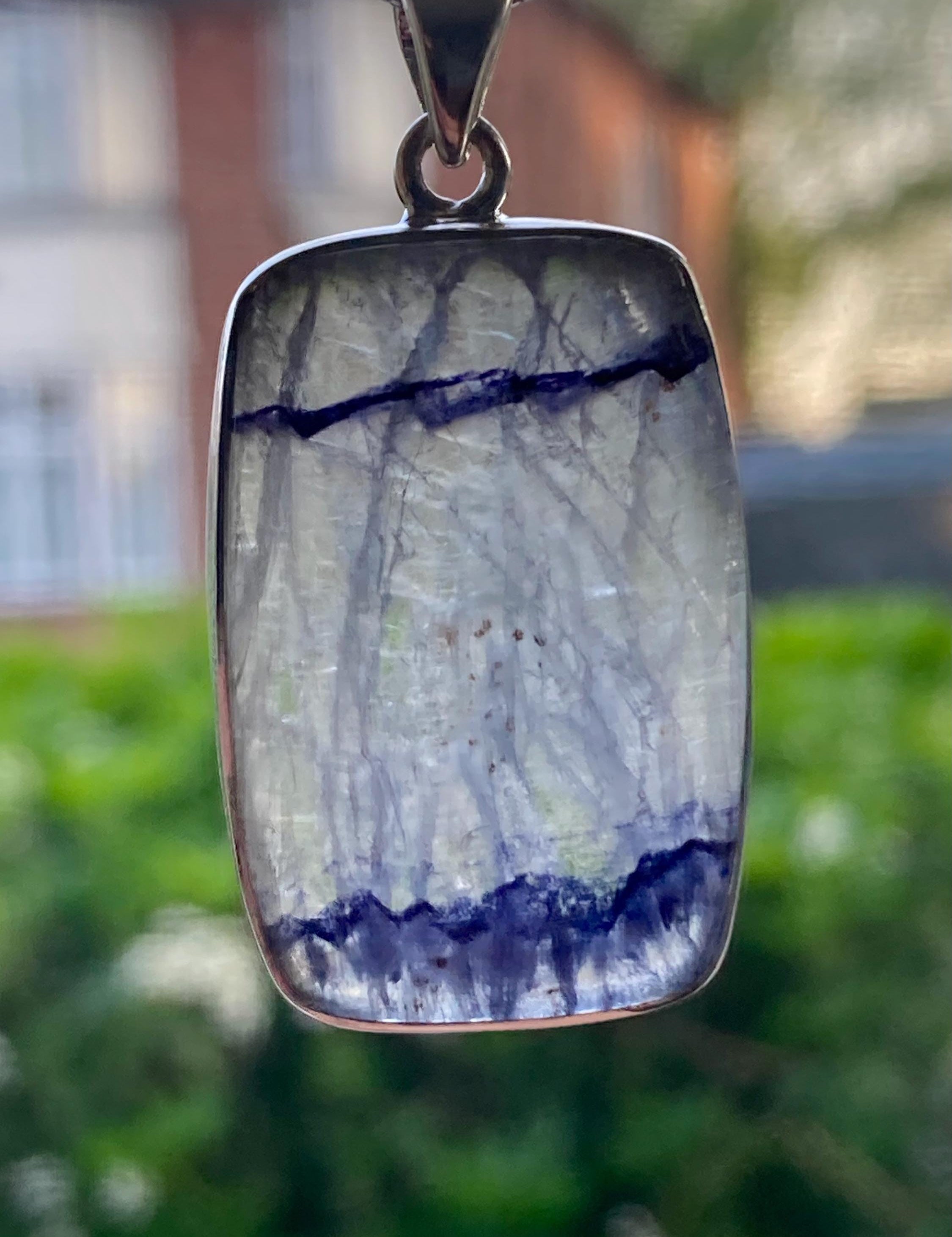 Blue John Sterling Silver Rectangular Pendant