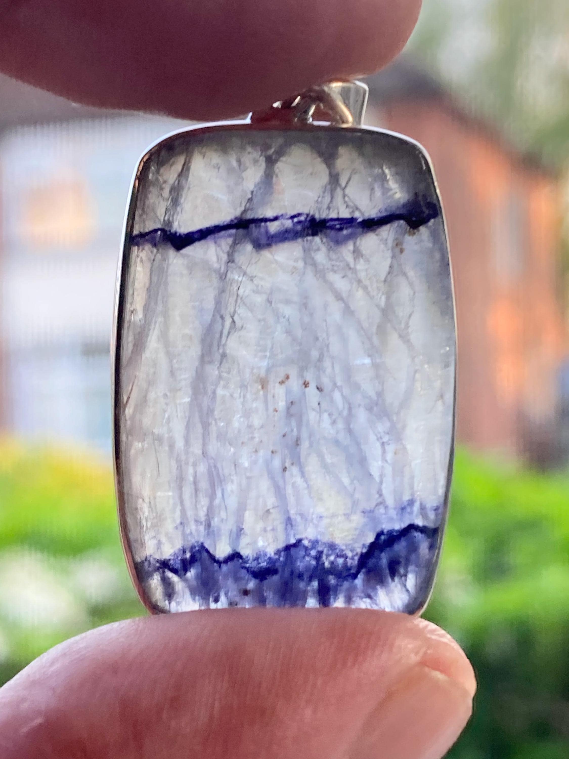 Blue John Sterling Silver Rectangular Pendant