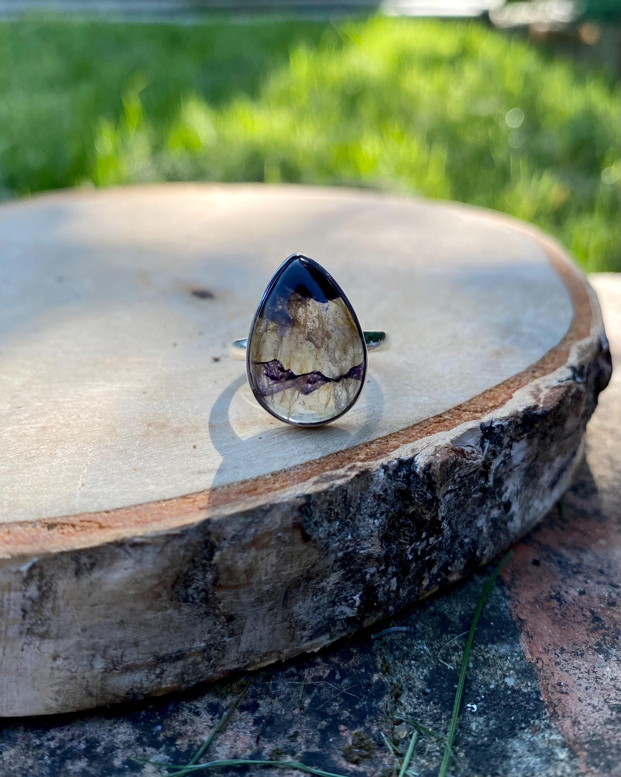 Blue John Silver Teardrop Ring - Extremely Rare