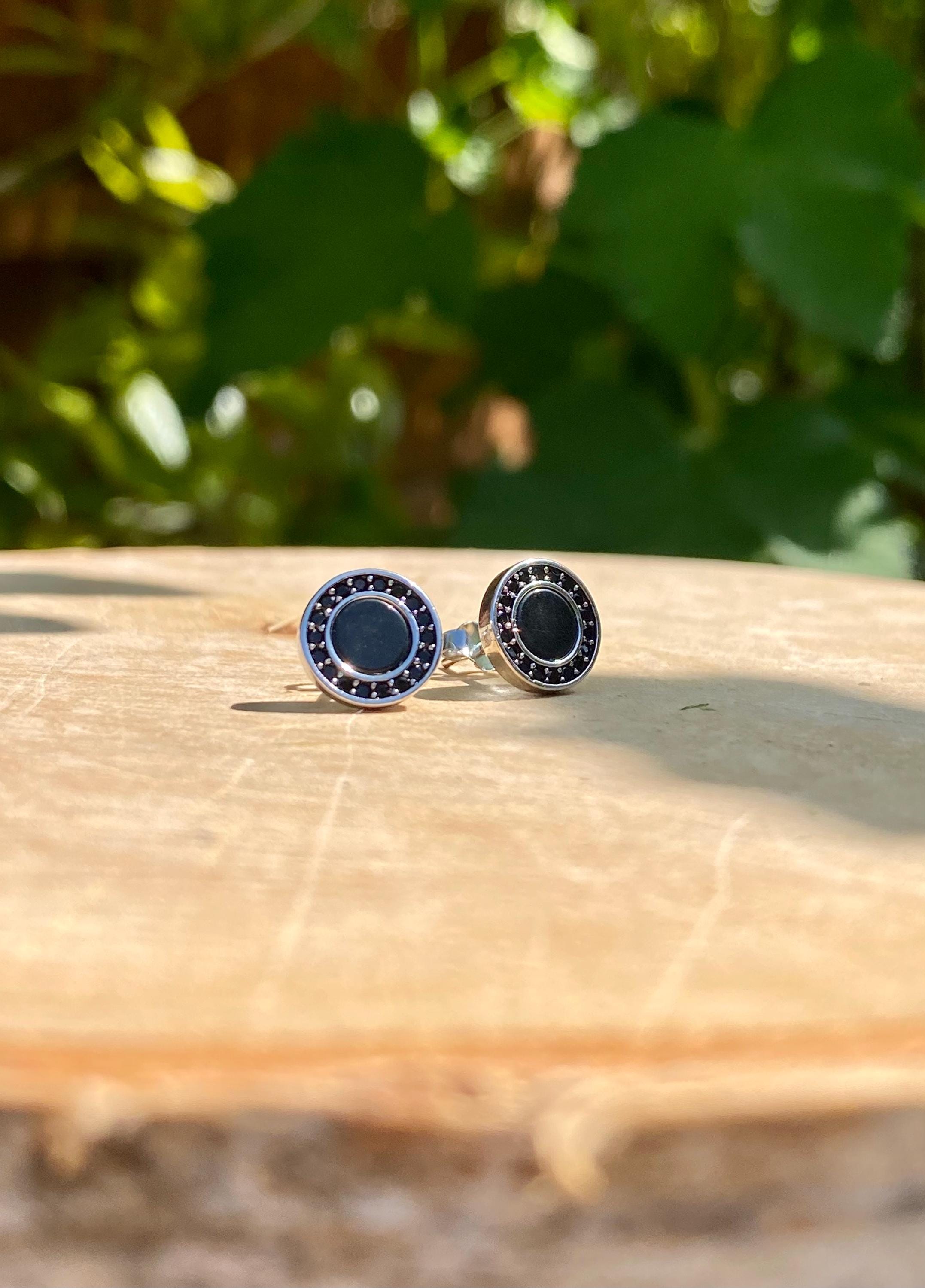 Polished Black Tourmaline and Silver Studs (A+)