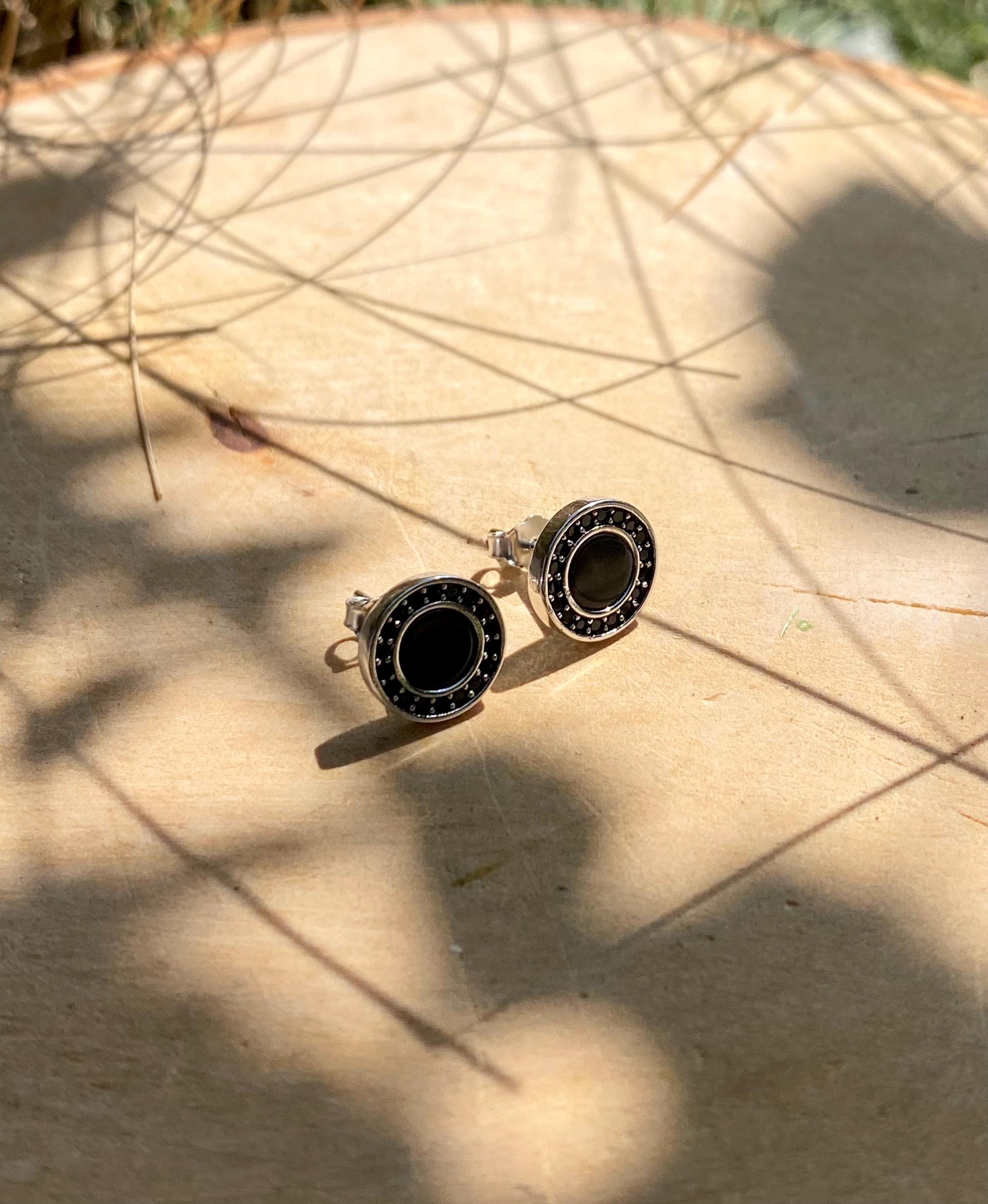 Polished Black Tourmaline and Silver Studs (A+)