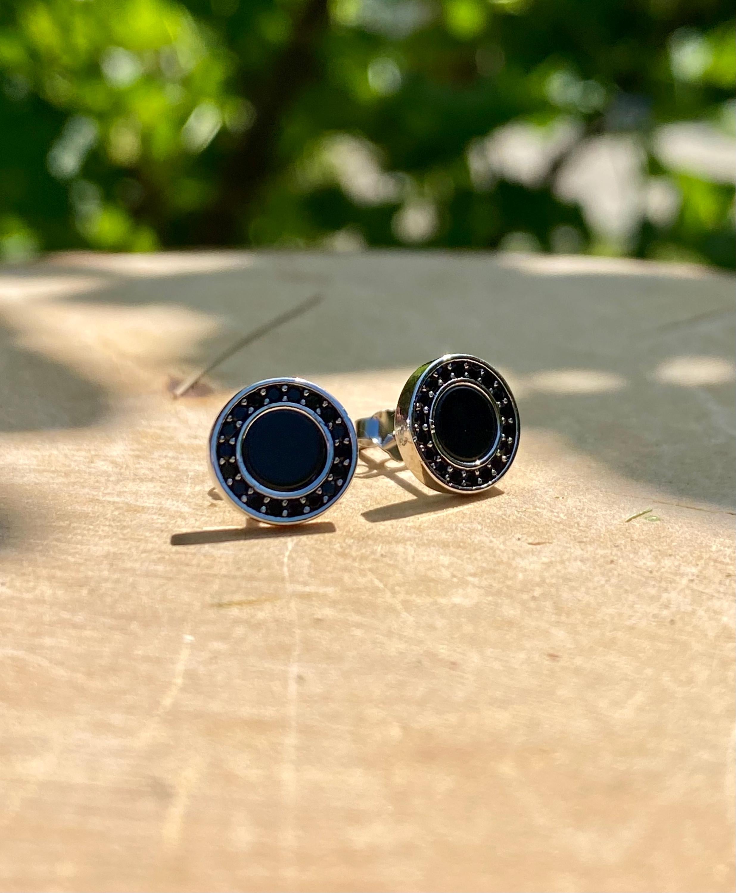 Polished Black Tourmaline and Silver Studs (A+)